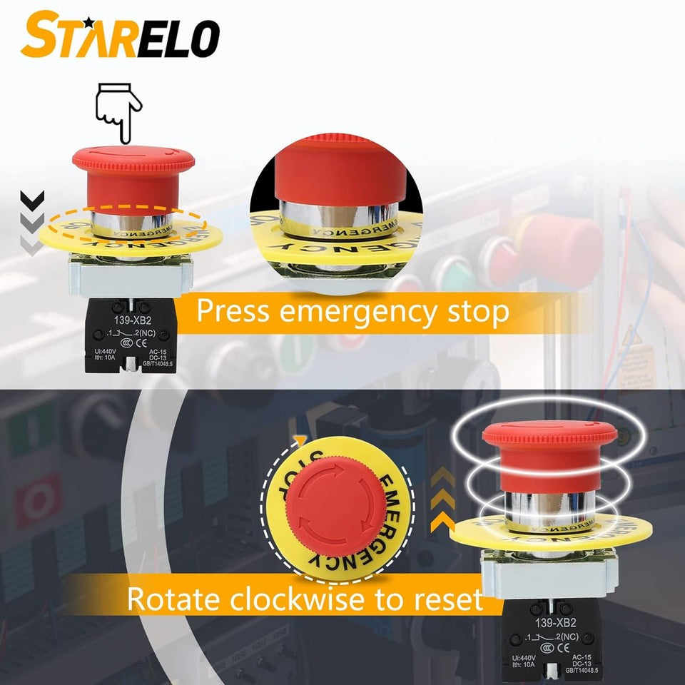 new STARELO 22MM 1NC Red Mushroom Emergency Stop Latching Push Button Switch... STARELO - KOEEK