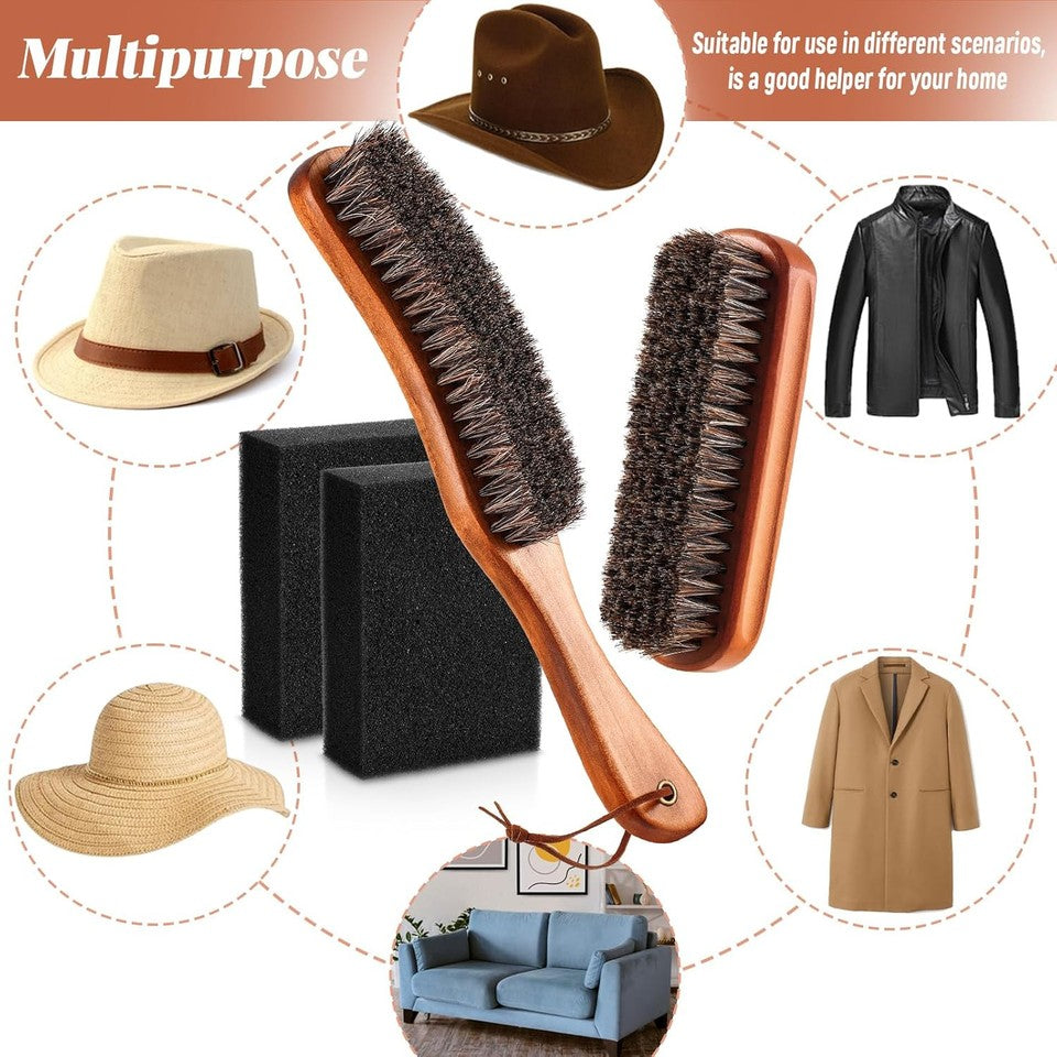 new 4 Pcs Horsehair Felt Hat Brush Kit with Cleaning Sponge Cowboy Clean Brown 07FC0E-D4 - KOEEK