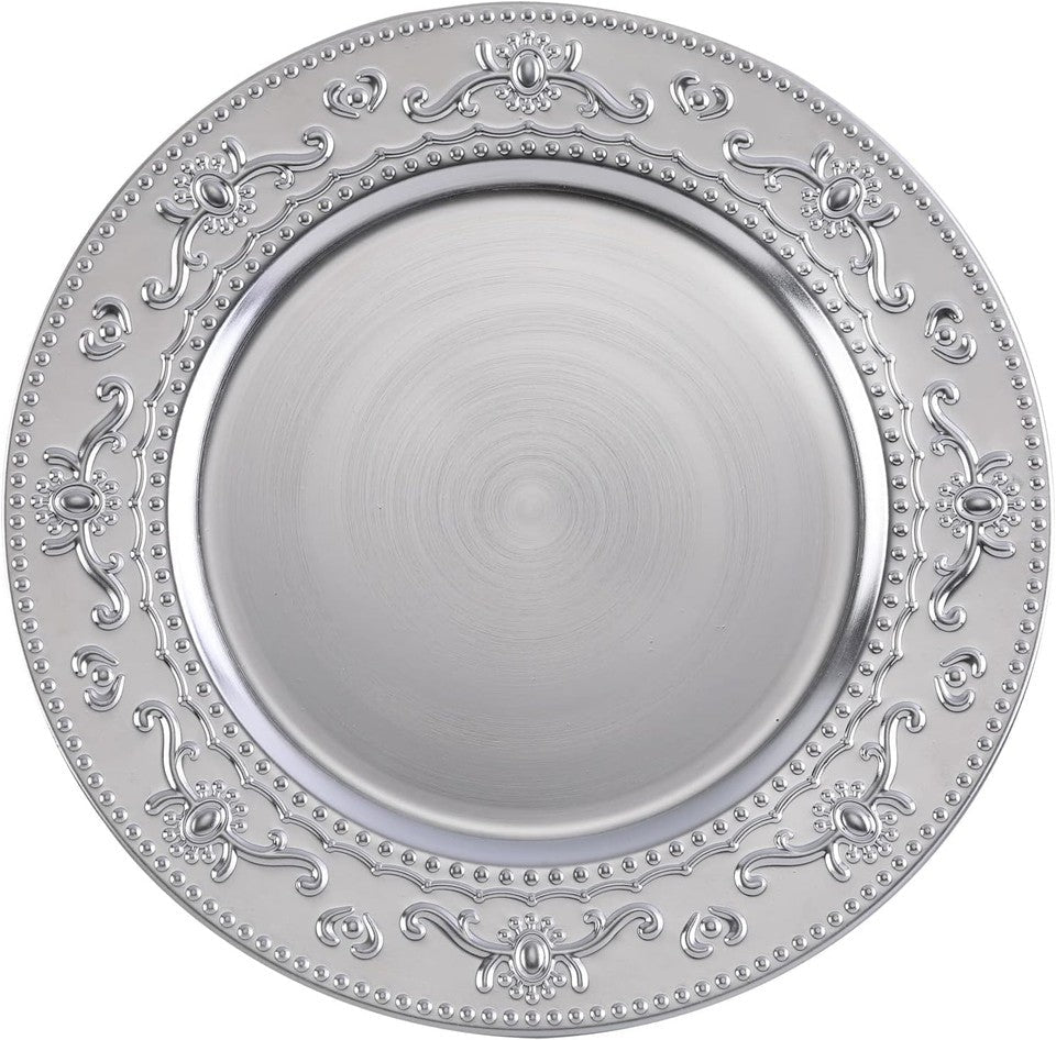 new 13-Inch Charger Plates, 6Pcs Dinner Plate Chargers Round 6Pcs, Floral-Silver 07FC0E-D4 - KOEEK