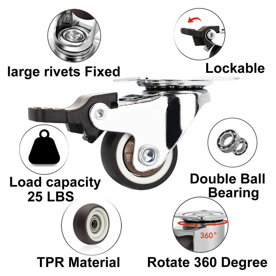 new 1" Small Caster Wheels 4 Pack for Furniture Low Profile Soft Rubber Brown 07FC0E-D4 - KOEEK