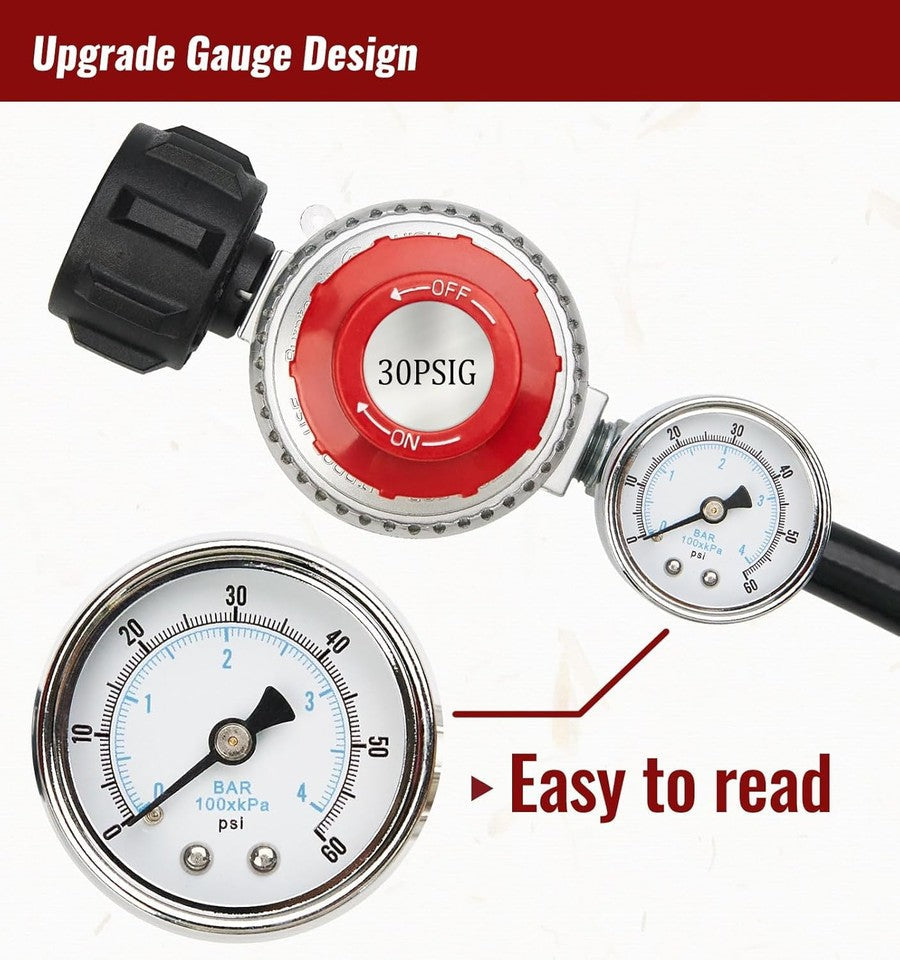 new 15FT High Pressure Propane Regulator Hose with Gauge, 0~30PSI 15 Feet, Rubber 07FC0E-D4 - KOEEK