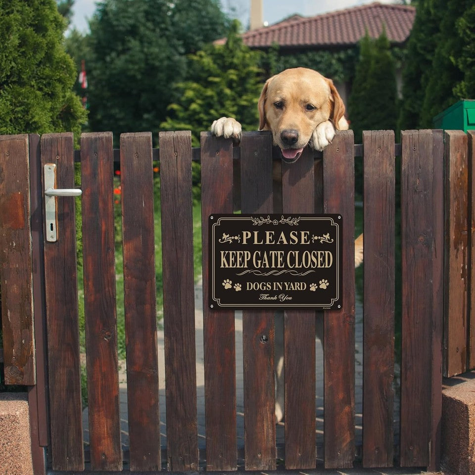 new 2 Pack Please Keep Gate Closed Dogs in Yard Metal Sign 7" x 10" Rust Black 07FC0E-D4 - KOEEK