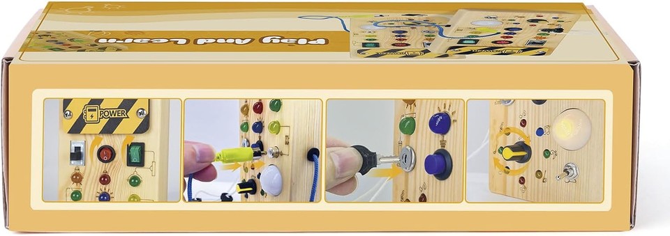 new Montessori Wooden Busy Board with 8 LED Light switches, Sensory Toys Light... 07FC0E-D4 - KOEEK