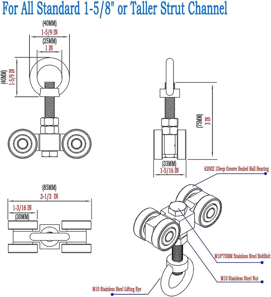 new SKTREX 4 Wheel Silent Trolley Assembly Rollers Four Bearing Pack of 2