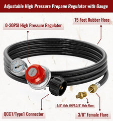 new 15FT High Pressure Propane Regulator Hose with Gauge, 0~30PSI 15 Feet, Rubber 07FC0E-D4 - KOEEK