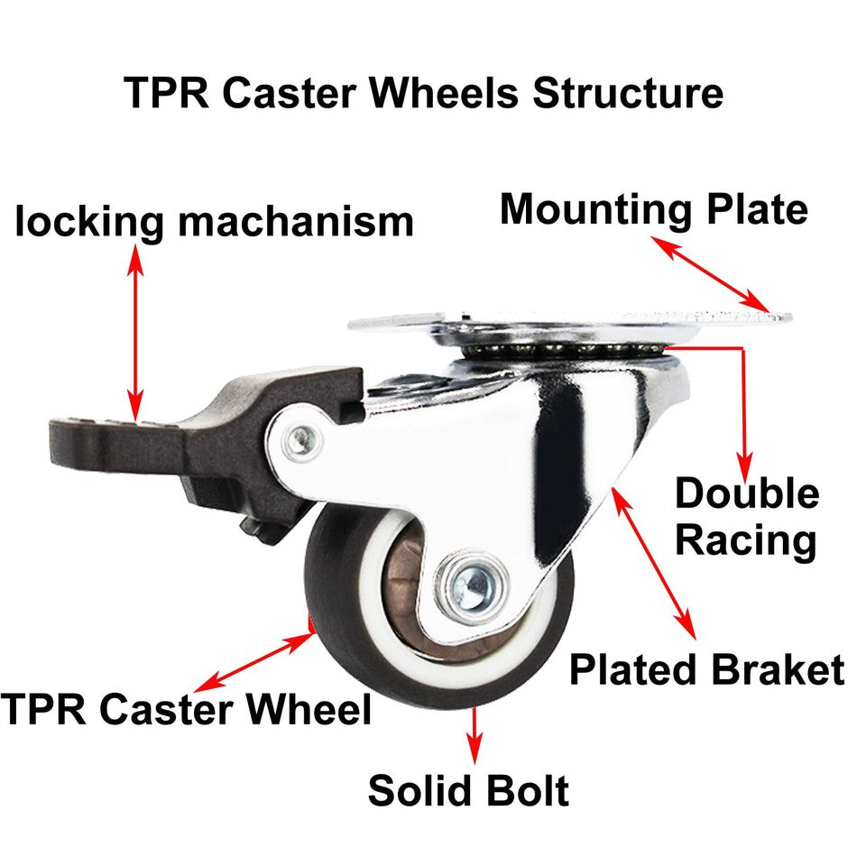 new 1" Small Caster Wheels 4 Pack for Furniture Low Profile Soft Rubber Brown 07FC0E-D4 - KOEEK