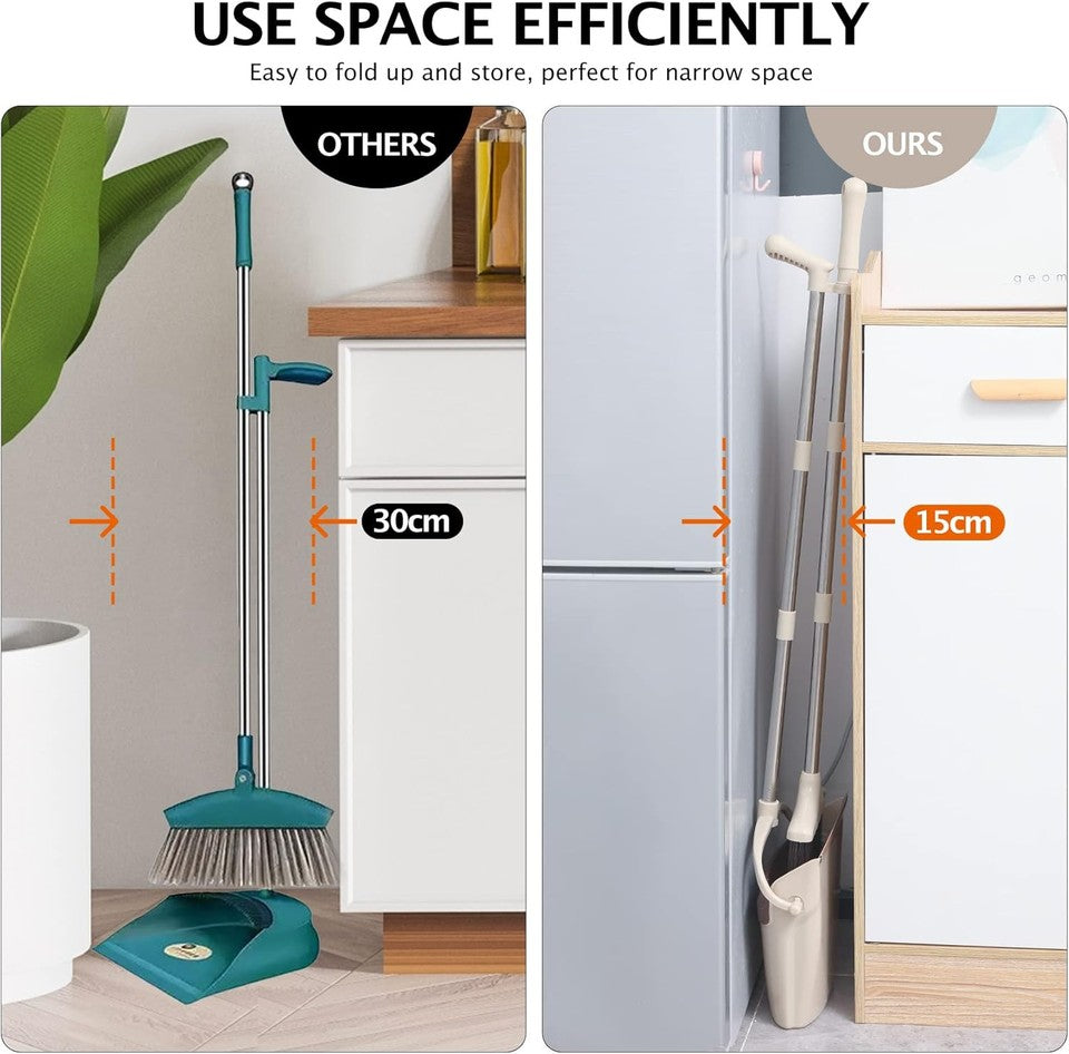 new Broom and Dustpan Set with Long Handle, Light Weight Stainless Steel Beige 07FC0E-D4 - KOEEK