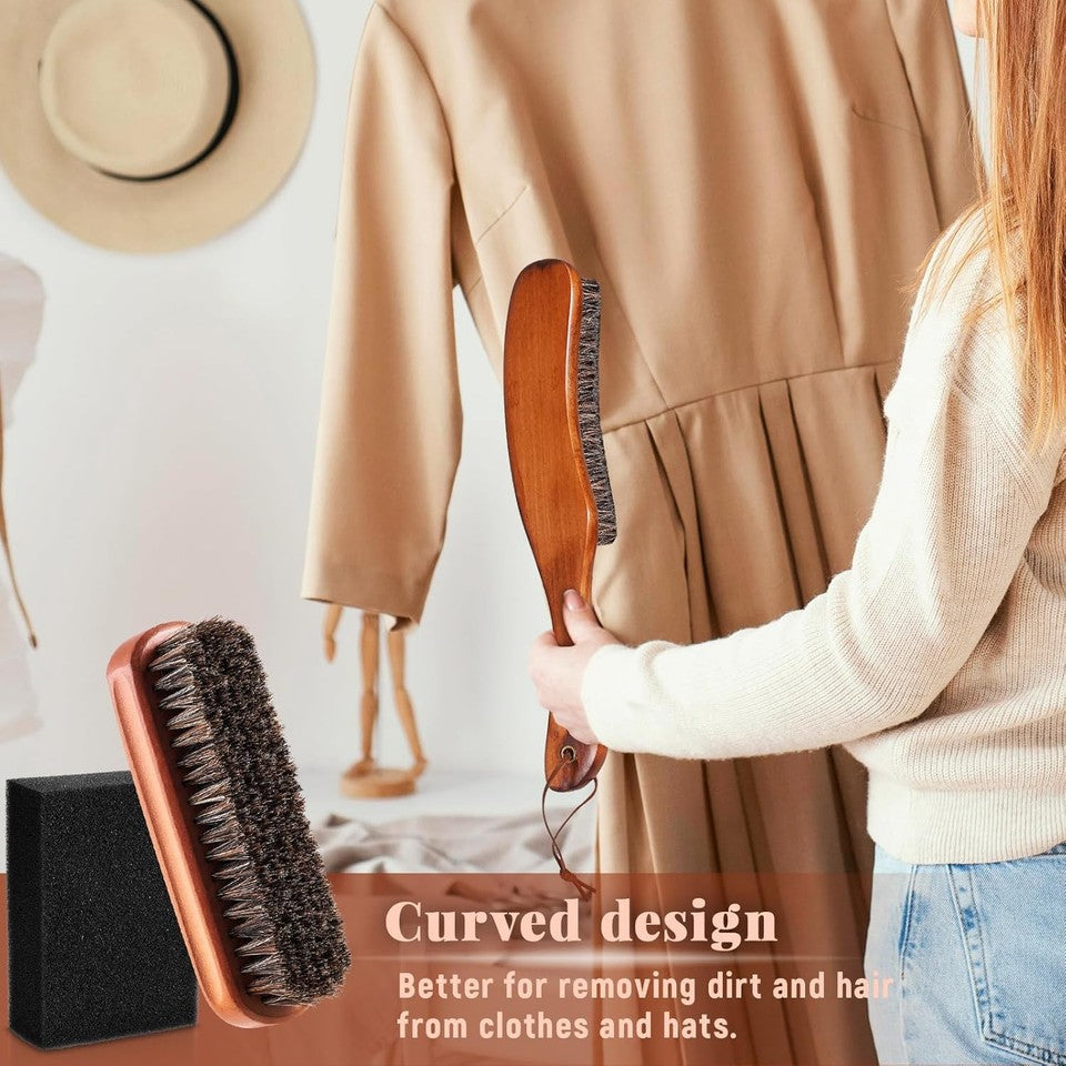 new 4 Pcs Horsehair Felt Hat Brush Kit with Cleaning Sponge Cowboy Clean Brown