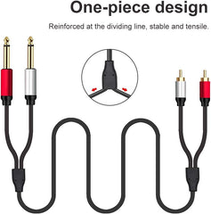 new 2 x 6.35 mm to 2RCA Cable,Dual inch TS Stereo Jack Male 5ft/1.5m, black 07FC0E-D4 - KOEEK