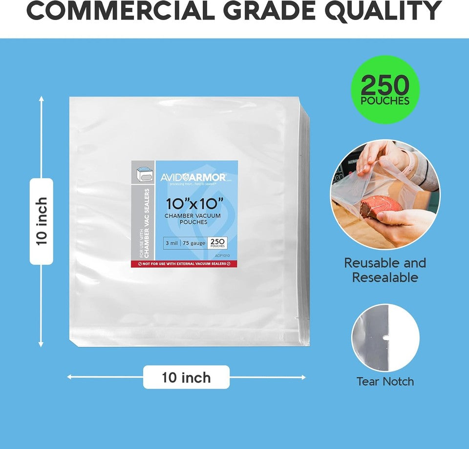 new Avid Armor Chamber Vacuum Sealer Bags – Heavy Duty, 10x10, Clear - 250 AVID ARMOR - KOEEK