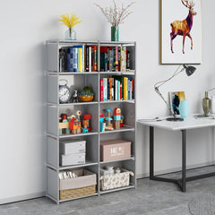 new JIUYOTREE 6-Tiers Portable Bookshelf with Fabric Cloth at 10 Cubes, Grey JIUYOTREE - KOEEK