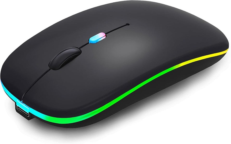 new Wireless Bluetooth Mouse Rechargeable LED Silent Slim Laptop Black 07FC0E-D4 - KOEEK
