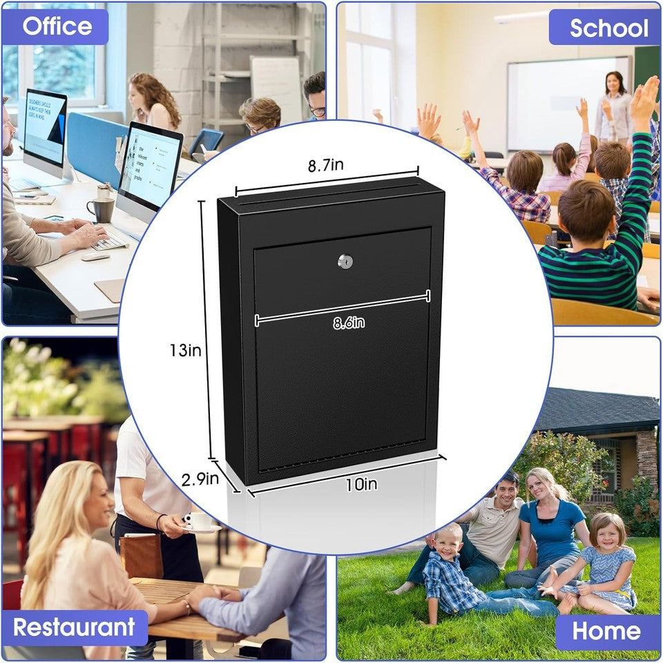 new MaxGear Metal Suggestion Box with Lock and Slot, 3W x 10H x 13L Inch Black MAXGEAR - KOEEK