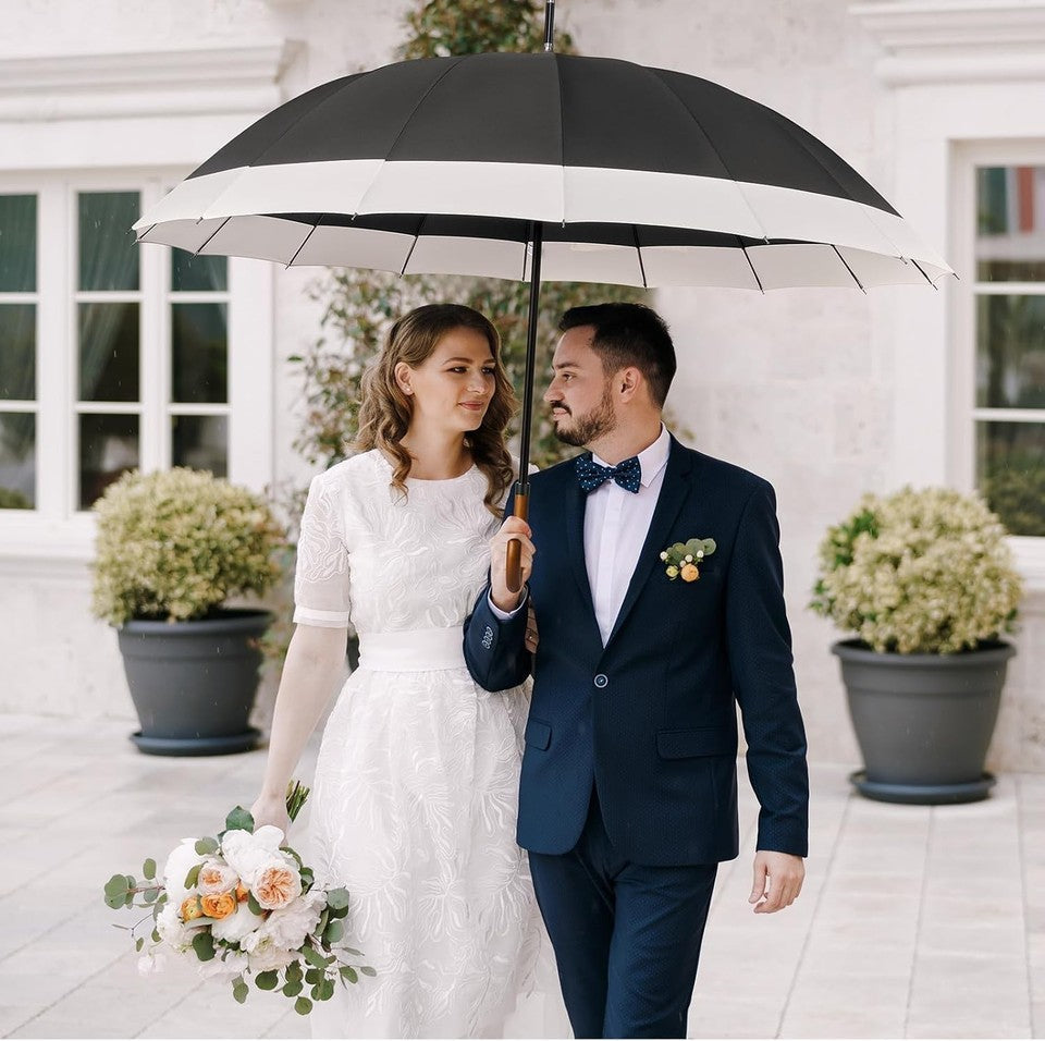 new 54 Inch Large Windproof Umbrella for 2 Persons, 16 Ribs Ivory/Black 07FC0E-D4 - KOEEK