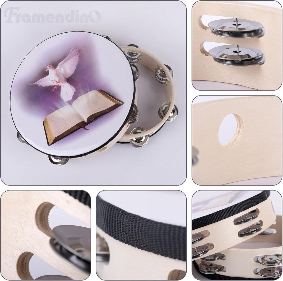 new Framendino, 2 Pack 8" 10" Dove Bible Tambourine Wooden Hand Style A, White FRAMENDINO - KOEEK