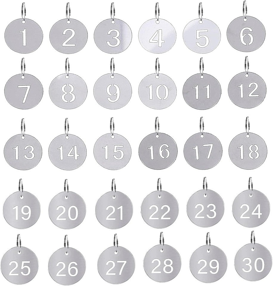 new 1-30 Key Tags with Labels Stainless Steel Numbered 0.9*0.27 inches, Silver 07FC0E-D4 - KOEEK