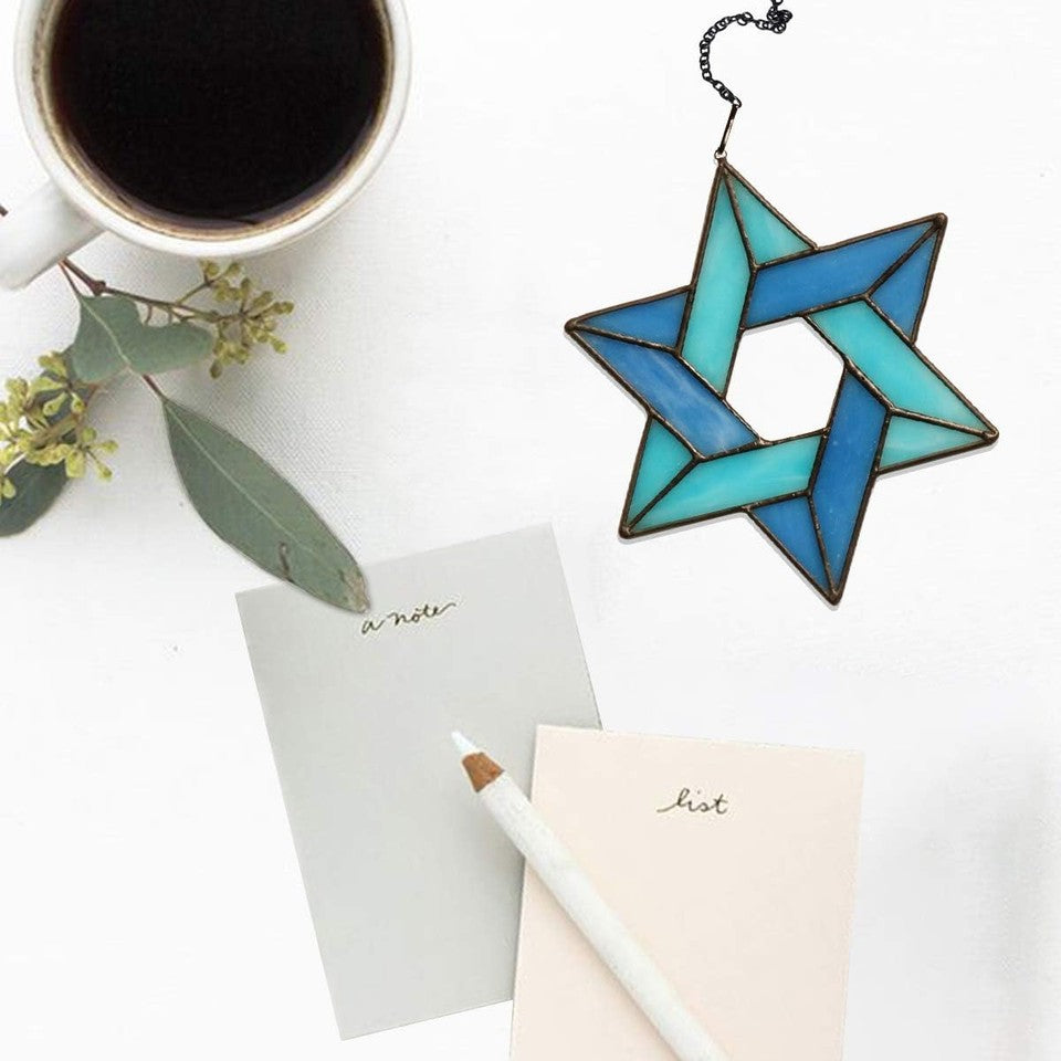 new Jewish Star Stained Glass Window Hanging,Star of David Suncatcher