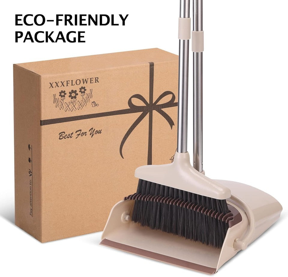 new Broom and Dustpan Set with Long Handle, Light Weight Stainless Steel Beige 07FC0E-D4 - KOEEK