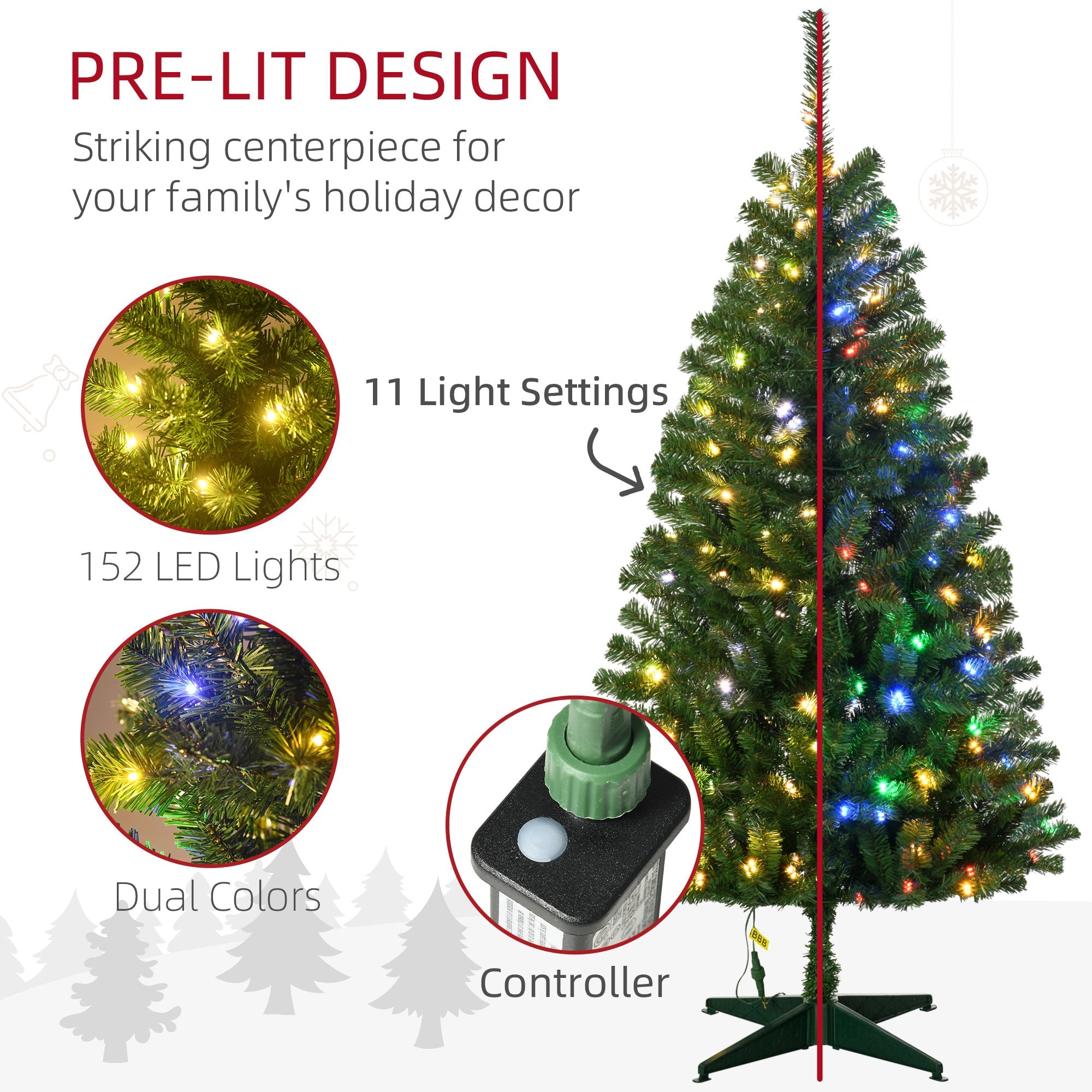 HOMCOM Artificial Christmas Tree with Warm White or Colorful LED Lights HOMCOM - KOEEK