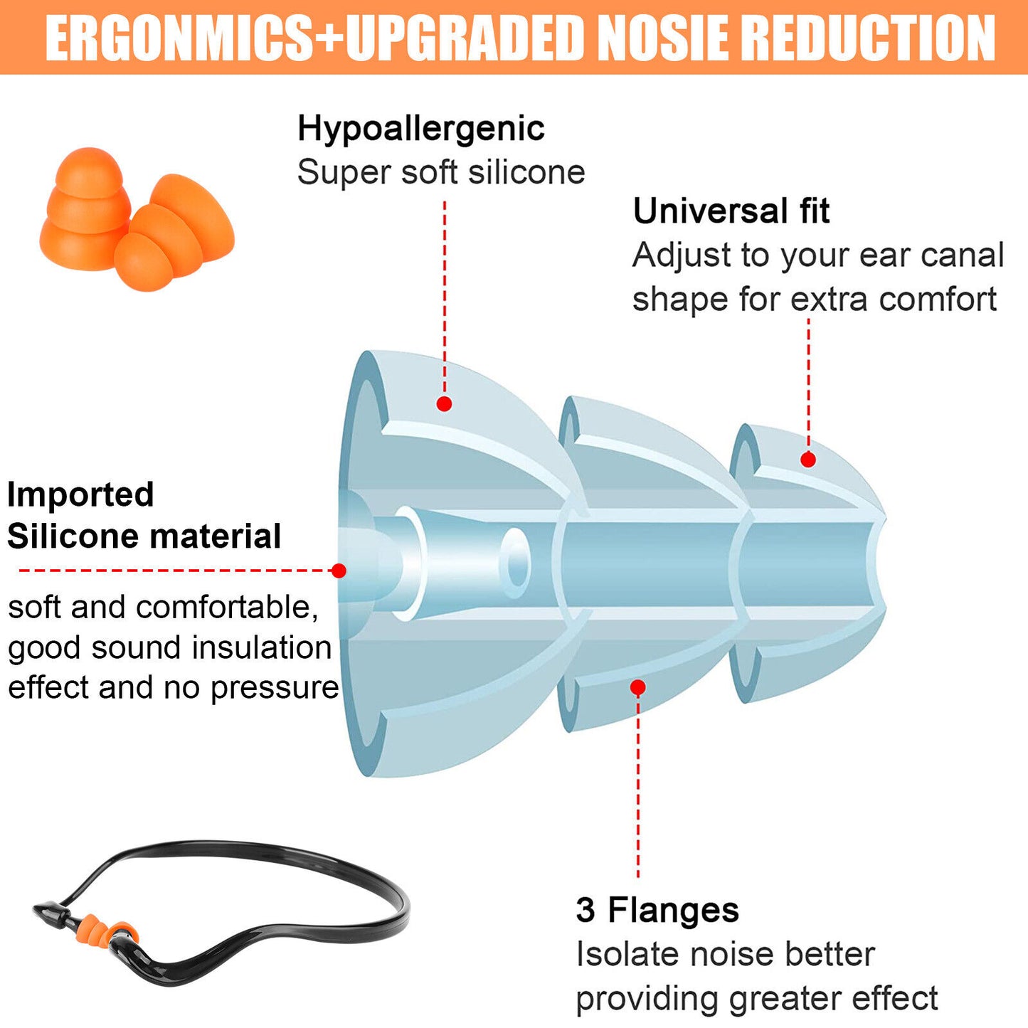 10 Pairs Ear Plug Neck Band Shooting Firing Range Hearing Noise Sound Protection